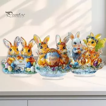 Пасхальный кролик, украшение 2D, плоское акриловое украшение, мультяшный красочный пасхальный кролик, яйцо, настольное украшение для пасхального каминного стола, центральное украшение C