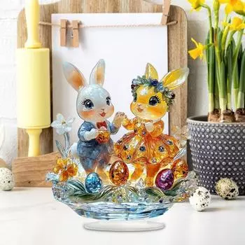 Пасхальный кролик, украшение 2D, плоское акриловое украшение, мультяшный красочный пасхальный кролик, яйцо, настольное украшение для пасхального каминного стола, центральное украшение