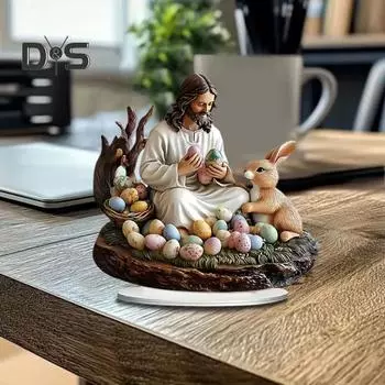 Пасхальный кролик, украшение 2D, плоское акриловое украшение для стола, Иисус и кролик, крашеные яйца, украшение с основой для домашнего декора пасхальной вечеринки A