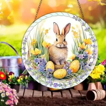 Пасхальный кролик, украшение из окрашенного акрила, подвесное украшение на окно, красочный кролик, художественное украшение для дома, стены, двери, сада, весеннего пасхального декора D