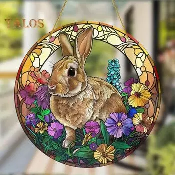 Пасхальный кролик, украшение из окрашенного акрила, подвесное украшение на окно, красочный кролик, художественное украшение для дома, стены, двери, сада, весеннего пасхального декора A