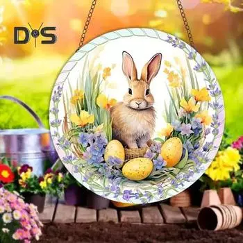 Пасхальный кролик, украшение из окрашенного акрила, подвесное украшение на окно, красочный кролик, художественное украшение для дома, стены, двери, сада, весеннего пасхального декора G