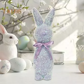 Пасхальный кролик, украшение из пенопласта, отдельно стоящая фигурка кролика, блестящий флокированный кролик, украшение стола для домашнего камина, обеденного стола, пасхальный декор фиолетовый