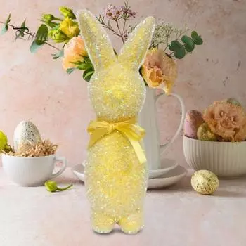 Пасхальный кролик, украшение из пенопласта, отдельно стоящая фигурка кролика, блестящий флокированный кролик, украшение стола для домашнего камина, обеденного стола, пасхальный декор жёлтый