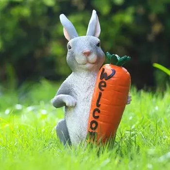 Пасхальный кролик, украшение из смолы, фигурка кролика, приветственная статуэтка кролика с морковкой для