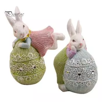 Пасхальный кролик, украшение, красочное яйцо, вязаная одежда, статуэтка кролика, скульптура животного, украшение для домашнего офиса, рабочего стола, орнамент розовый