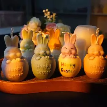 Пасхальный кролик в виде сломанной ракушки, сделай сам, ароматизированная свеча, 3D-форма из смолы, гипса, силикона, для изготовления свечей, художественная форма для животных, подарки ручной работы, домашний декор A