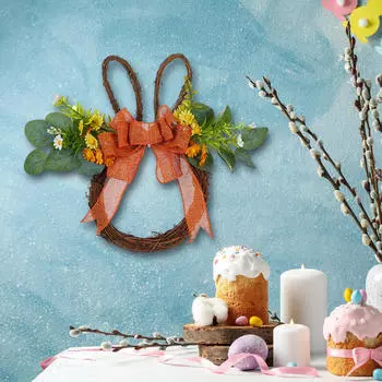 Пасхальный кролик весенний венок искусственная цветочная гирлянда многоразовая прочная универсальная голова кролика деревянная