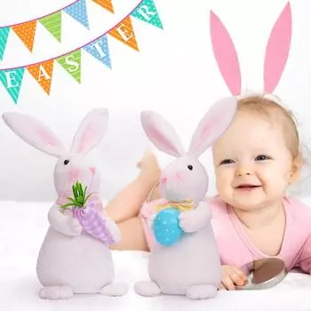 Пасхальный кролик Yousheng, плюшевая кукла, мультяшный плюшевый кролик, держащий морковное яйцо, плюшевый кролик, украшение стола для дома, пасхальный весенний декор A