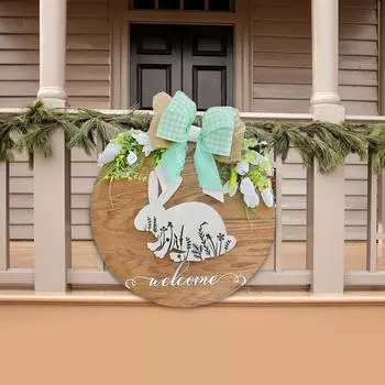 Пасхальный круглый деревянный знак, висящий для украшения дома One Size