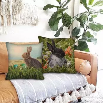 Пасхальный льняной чехол с рисунком кролика
