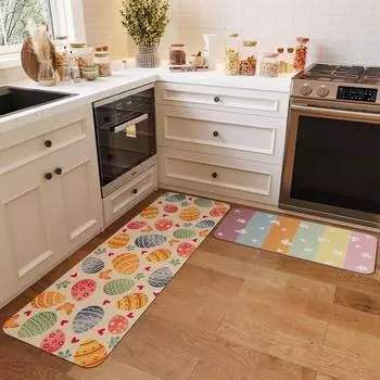 Пасхальный льняной коврик Нескользящий кухонный впитывающий ковер Ванная комната Коврик для двери Коврик для двери Коврик для двери 40 * 70cm [anti-fouling and wear-resistant]