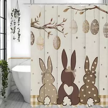 Пасхальный милый кролик, яйца, галстук-бабочка, люверсы, шторка для душа, декоративная шторка для ванной комнаты, водонепроницаемая шторка для душа с крючками 90*180cm