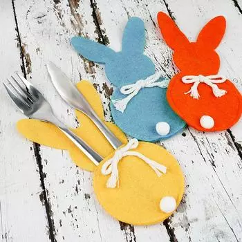Пасхальный мультяшный кролик вечеринка держатель для столовых приборов креативный войлочный дом многоцветный нож столовая посуда сумка вилка украшение праздничные принадлежности красный