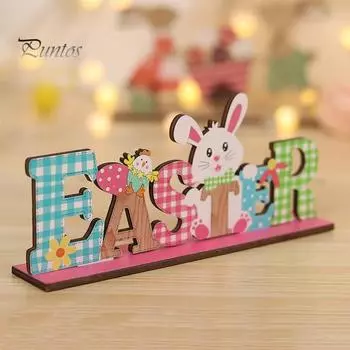Пасхальный орнамент, яркие цветные деревянные знаки, кролик, цветок, гном, узор, настольное украшение для домашнего праздничного украшения A