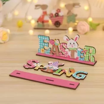 Пасхальный орнамент, яркие цветные деревянные знаки, кролик, цветок, гном, узор, настольное украшение для домашнего праздничного украшения A