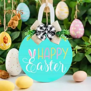 Пасхальный приветственный знак, деревянный подвесной дверной знак, цветное яйцо с кроликом, приветственный знак для входной двери, гостиной, камина, офиса 30*30cm