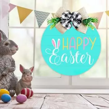 Пасхальный приветственный знак, деревянный подвесной дверной знак, цветное яйцо с кроликом, приветственный знак для входной двери, гостиной, камина, офиса 30*30cm