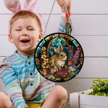 Пасхальный приветственный знак, милый цветной кролик, пасхальное яйцо, цветок, двухсторонний узор, круглый акриловый дверной знак, подвеска для входной двери фермерского дома, крыльца A