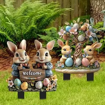 Пасхальный садовый колышек 2D акриловый кролик двор декоративный колышек мультяшный кролик цветной A