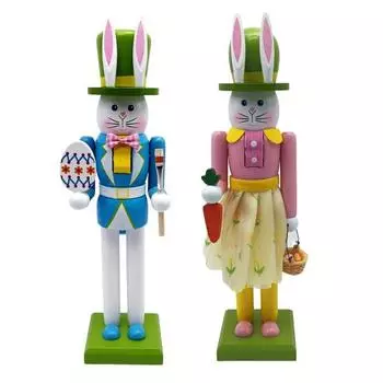 Пасхальный Щелкунчик Фигурка Пасхальный Кролик Деревянный Щелкунчик Декор 12.1 Высокий Коллекционный Орех синий