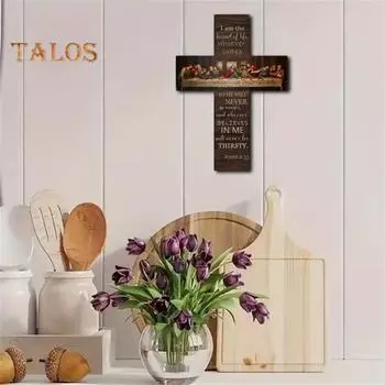 Пасхальный Тайная Вечеря Настенное украшение Ретро Иисус Картина маслом Настенный знак Домашний офис Церковь Гостиная Настенное искусство Деревянный крест Орнамент Религиозный кулон A