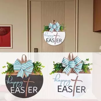 Пасхальный венок, дверной знак, праздничное украшение с яйцами и цветами для входной двери, приветственный подвесной декор One Size чёрный