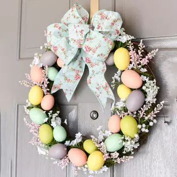 Пасхальный венок гирлянда искусственная настенная подвеска украшение для гостиных веранд Yellow Eggs