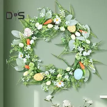 Пасхальный венок, искусственный венок из яиц для входной двери, весенний праздничный домашний декор, водонепроницаемый знак для крыльца, стены, двора, патио, гаражных ворот A