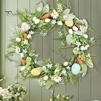 Пасхальный венок, искусственный венок из яиц для входной двери, весенний праздничный домашний декор, водонепроницаемый знак для крыльца, стены, двора, патио, гаражных ворот A