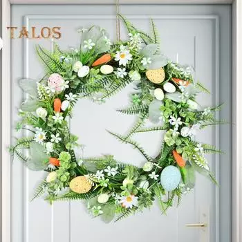 Пасхальный венок, искусственный венок из яиц для входной двери, весенний праздничный домашний декор, водонепроницаемый знак для крыльца, стены, двора, патио, гаражных ворот A