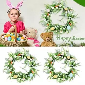 Пасхальный венок, искусственный венок из яиц для входной двери, весенний праздничный домашний декор, водонепроницаемый знак на крыльце, настенное украшение для двора, патио, гаражных ворот, подарок A