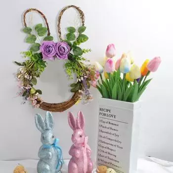 Пасхальный венок из кролика в форме кролика, искусственная ротанговая гирлянда с цветком, входная дверь фермерского дома