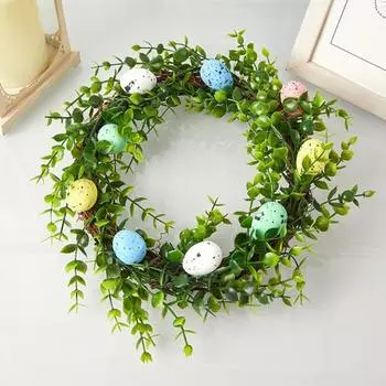 Пасхальный венок из веток, весенний венок с искусственными цветами, пастельные яйца, подвесная гирлянда на входную дверь для внутреннего и наружного украшения, праздничные атрибуты C