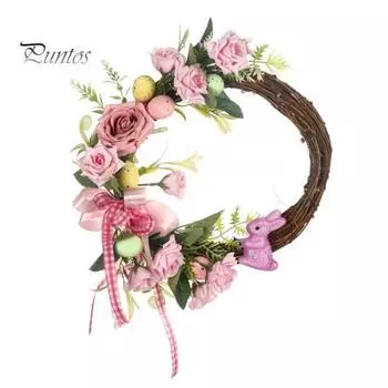Пасхальный венок из веток, весенний венок с искусственными цветами, пастельные яйца, подвесная гирлянда на входную дверь для внутреннего и наружного украшения, праздничные атрибуты C