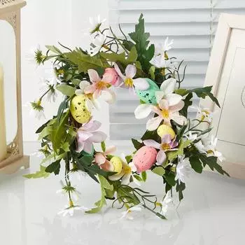 Пасхальный венок из веток, весенний венок с искусственными цветами, пастельные яйца, подвесная гирлянда на входную дверь для внутреннего и наружного украшения, праздничные атрибуты C