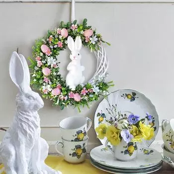 Пасхальный венок кролик украшения для дома искусственные цветы лаванды пасхальный кролик венок для входной двери наружный настенный декор орнамент