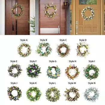 Пасхальный венок с пастельными яйцами, настенная подвесная гирлянда из искусственных зеленых листьев для вечеринки, праздничного украшения дома и сада