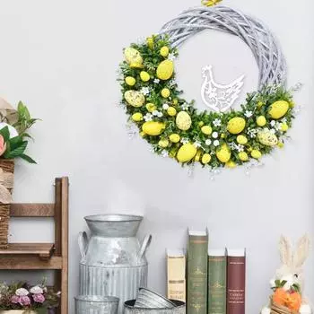 Пасхальный венок с плоской печатью, яйцо, гирлянда, подвеска с подвесным украшением в виде кролика, домашний декор E