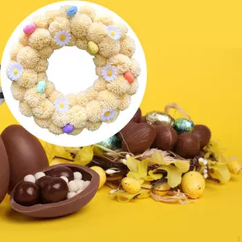 Пасхальный венок Украшение входной двери с разноцветными яйцами Декоративные искусственные помпоны для