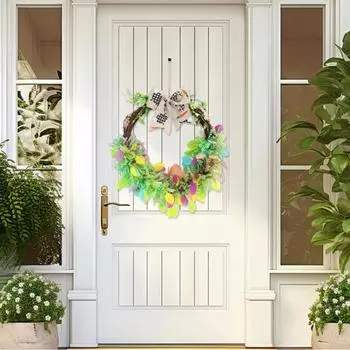 Пасхальный венок Yousheng, украшение для входной двери, разноцветный венок из кролика, яйца, цыпленка с бантом для декора оконной стены и камина