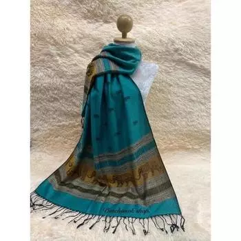 Пашминовый шарф: элегантный, мягкий, универсальный - Кашемир и тайский шелк синего цвета - Высококачественный продукт из Таиланда 70x180 синий