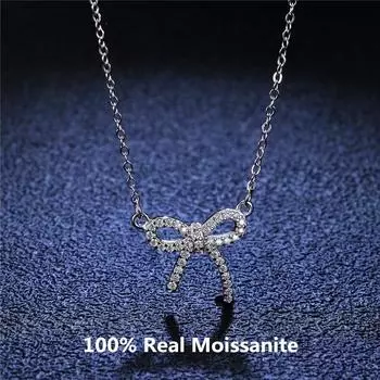 Pass Diamond Test Lab Муассанит, всего 0,5 карата, ожерелье с бантом, подвеска из стерлингового серебра 925 пробы с платиновым покрытием, роскошные ювелирные изделия Total 0.5 Carat
