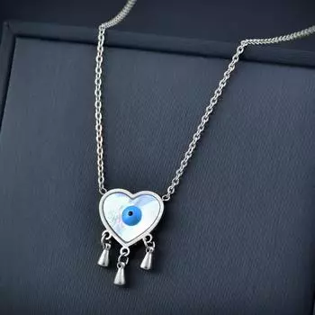 Pass из титановой стали, белая ракушка, голубые глаза, кулон «Любовь», ожерелье из нержавеющей стали, женское