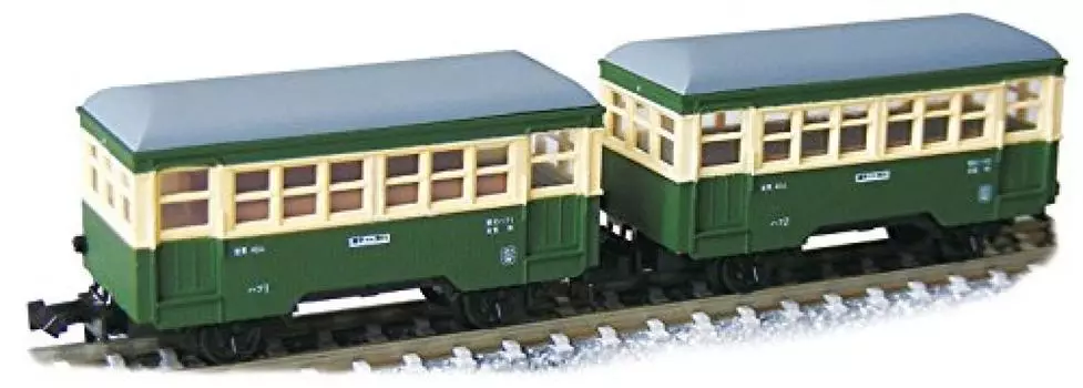 Пассажирский вагон Tsugawa Yoko N Gauge Choshi Electric Railway Huff 1 и Hough 2, комплект, конец 1950-х годов, характеристики, кузов, зеленый с кремовым, модель пассажирского вагона