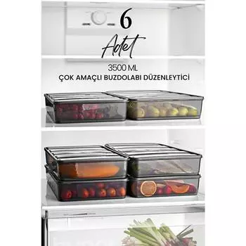 Passion Home, 6 предметов, 3,5-литровый органайзер для холодильника, набор прямоугольных контейнеров для хранения продуктов - органайзер, 3500 мл