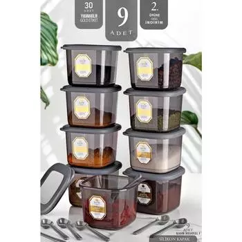 Passion Home Выгодный набор антрацитовых квадратных контейнеров для хранения Boly из 9 предметов с этикеткой и ложкой, 550 мл — набор баночек для еды, которые можно изготовить в нескольких наборах