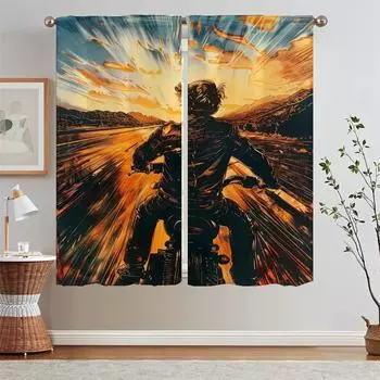 Passionate Biker Christmas Curtains Livingroom Shade Curtain Tiebacks Modern Living Room Curtains Blackout Window Blinds Curls W50xH70cmx2pcs-CL
