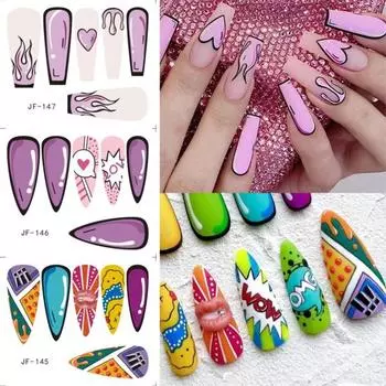 Паста для ногтей с 3D эффектом, декоративная сильная липкость, нежная простая линия, мультяшный креативный маникюр, водные наклейки, принадлежности B