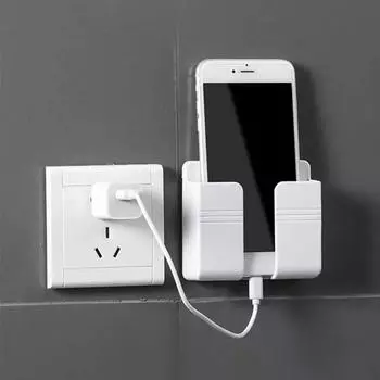 Paste Wall Mounted Mobile Phone Holder Punch Free Storage Box TV Remote Control Cell Phone Plug Charging Support Phone Stand золотистый